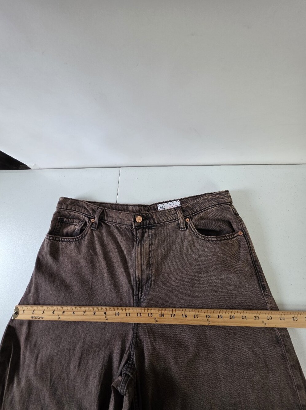 Gap Baggy Mid-Rise Wide Leg Jeans Size 16 Tall Ultrasoft Denim Dark Brown Wash - Picture 8 of 16